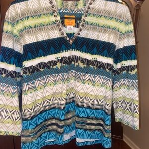 Ruby Rd. Multicolor Zigzag Top with Beading Around The Neckline